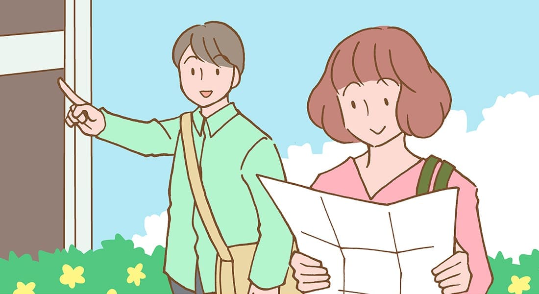 旅行をする男女のイラスト