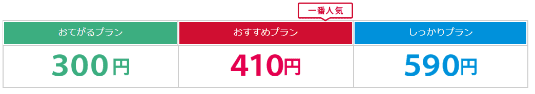 おてがるプラン、おすすめプラン、しっかりプラン